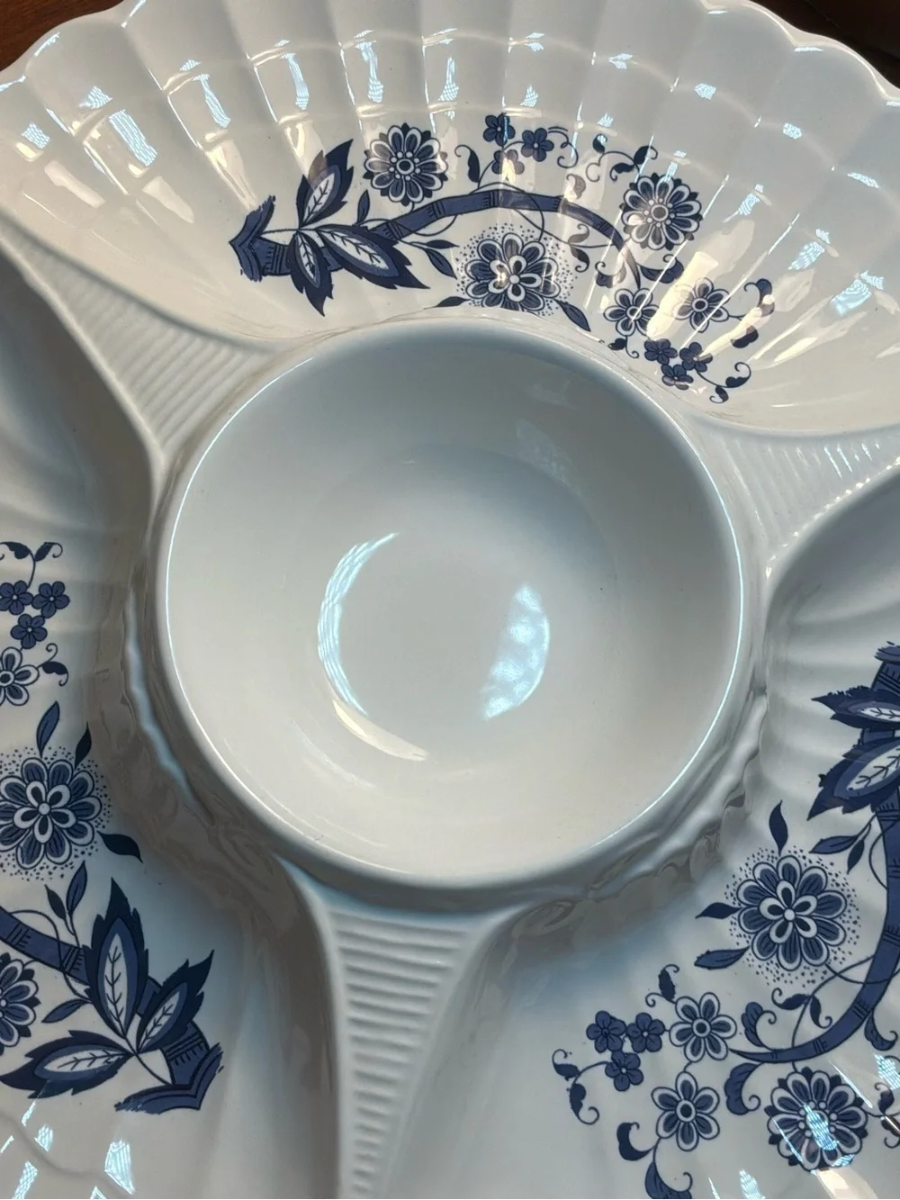Vintage Chinoiserie Blue Onion Serving Tray Divided Platter Appetizer